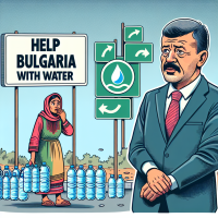 User kan je een afbeelding maken  help bulgarije aan water met als noodkreet naar rutten marken en iemand die veel flessen water draagt over straat en mark rutte die erbij staat
