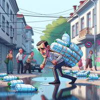 User kan je een afbeelding maken  help bulgarije aan water met als noodkreet naar rutten marken en iemand die veel flessen water draagt over straat en een cartoon van minsiter president mark rutte 